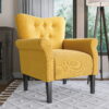 Belleze Modern Accent Chair Roll Arm Linen Living Room Bedroom Wood Leg (Citrine Yellow)