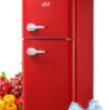 Krib Bling 3.5Cu.ft Compact Refrigerator with 7 Level Thermostat, Mini Fridge with Freezer, 2 Door Portable Fridge with Removable Glass Shelves, Suitable for Kitchen, Apartment, Dorm, Bar Red