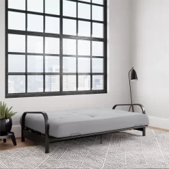DHP Cleo Black Metal Arm Full Size Futon Frame with 6” Herringbone Mattress