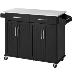 Easyfashion Large Kitchen Island Cart with Stainless steel tabletop, Black