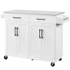 Easyfashion Large Kitchen Island Cart with Stainless steel tabletop, White