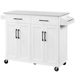 Easyfashion Large Kitchen Island Cart with Stainless steel tabletop, White