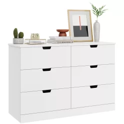 Homfa 6 Drawer Dresser for Bedroom, Modern White Chest, Wood Storage Cabinet for Living Room