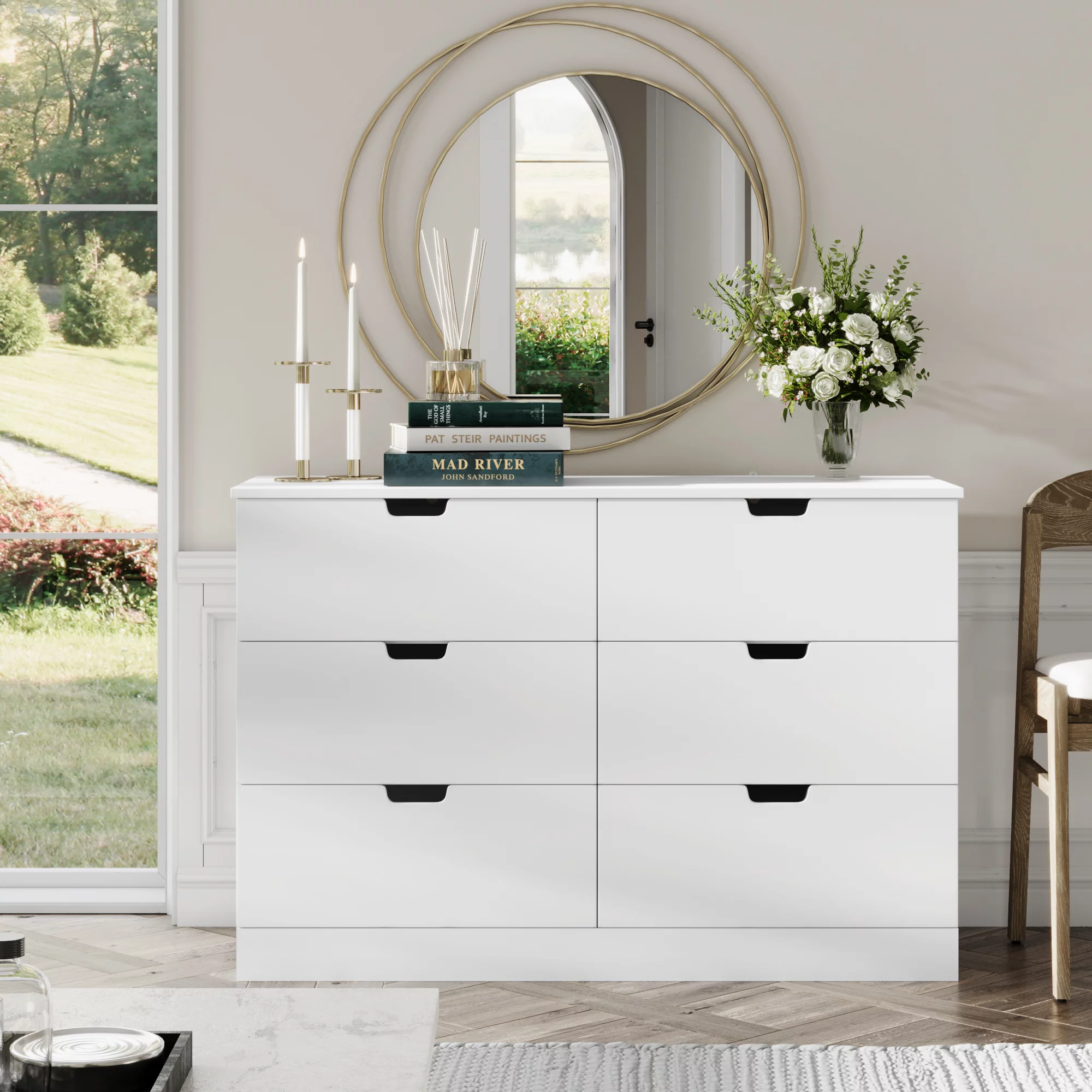 Homfa 6 Drawer White Dresser, Modern Storage Cabinet for Bedroom, White  Chest of Drawers Wood Organizer for Living Room
