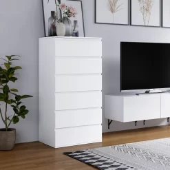 Homfa 6 Drawer White Dresser, Modern Storage Cabinet for Bedroom, White Chest of Drawers Wood Organizer for Living Room