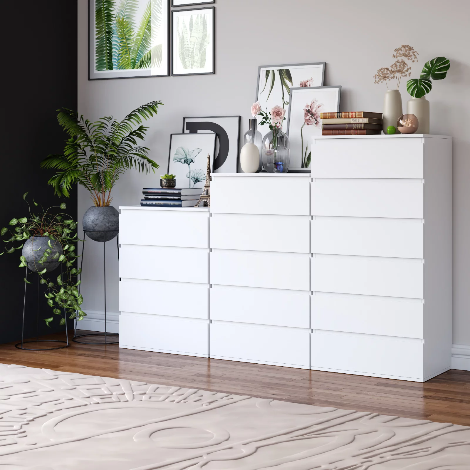 Homfa 6 Drawer White Dresser, Modern Storage Cabinet for Bedroom, White  Chest of Drawers Wood Organizer for Living Room
