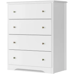 Homfa Dresser Chest, Modern Chest Organizer with 4 Drawers for Bedroom, White Finish