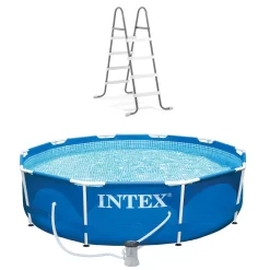 Intex 10ft x 30in Metal Frame Above Ground Pool & Intex Steel Frame Pool Ladder