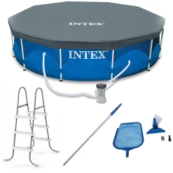 Intex 12 x 2.5 Foot Metal Frame Above Ground Pool with Filter and Accessories