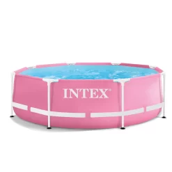 Intex 8ft x 2.5ft Round Metal Frame Above Ground Swimming Pool, Pink