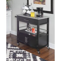Linon Cameron Kitchen Cart with Granite Top, 36 inches Tall, White