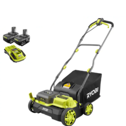 RYOBI P2740 ONE+ HP 18V Brushless 14 in. Cordless Battery Dethatcher/Aerator with (2) 4.0 Ah Batteries and Charger