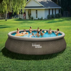 Summer Waves 18 ft Dark Double Rattan Quick Set Pool, Round, Ages 6+, Unisex
