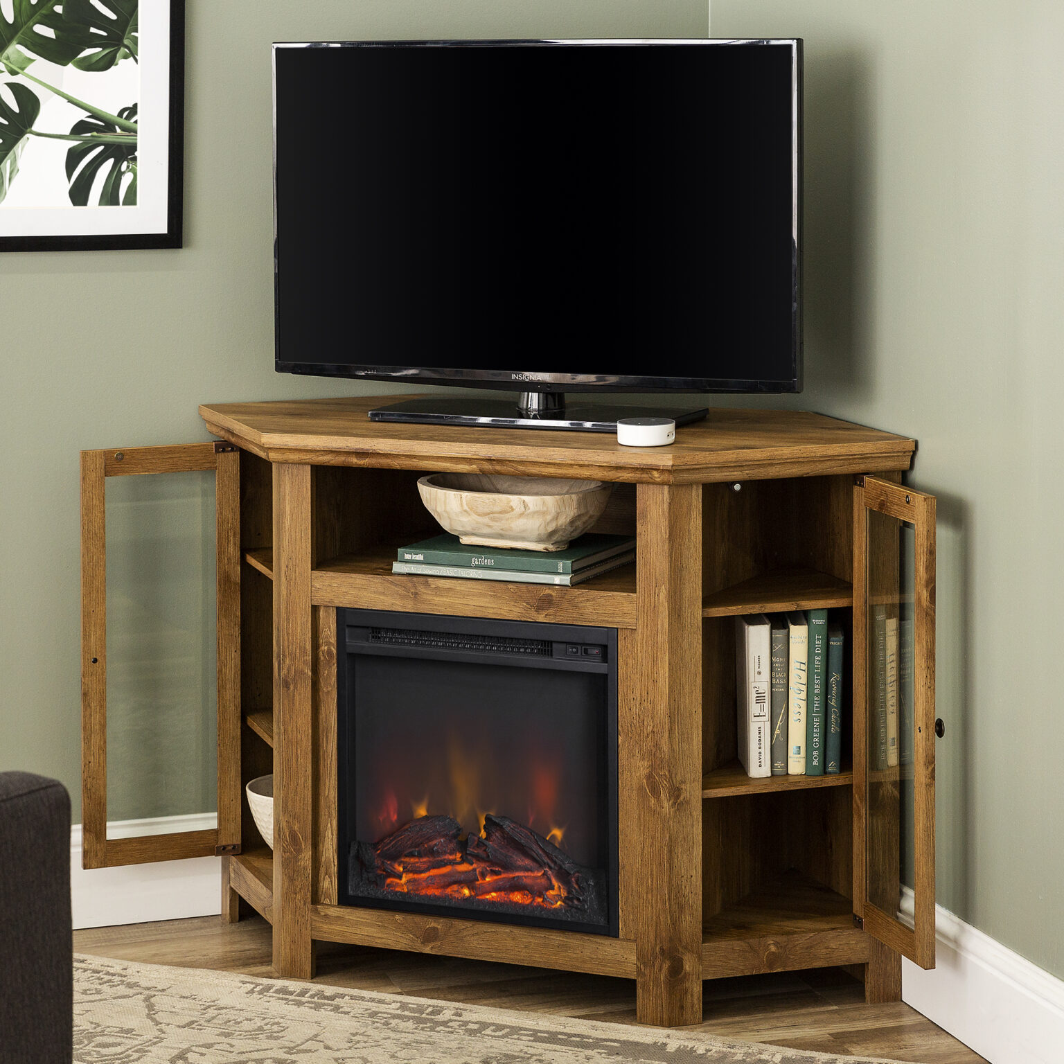 Walker Edison Barnwood Corner Fireplace TV Stand for TVs up to 50
