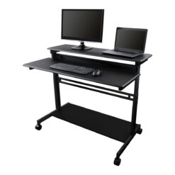 Stand Up Desk Store Rolling Adjustable Height Two Tier Standing Desk Computer Workstation (Black Frame/Black Top, 48