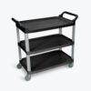 Luxor SC13-B 40.5 in. 3 Flat Shelves Utility Cart in Black with Silver Poles