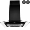 AKDY RH0481 36 in. 343 CFM Convertible island Mount Range Hood in Black Painted Stainless Steel with Glass and Carbon Filters
