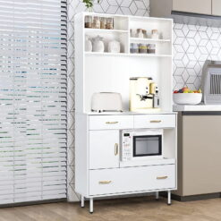 SMOOL Kitchen Pantry Storage Cabinet, 71'' Freestanding Kitchen Storage Cabinets with 3 Drawers, White