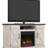 Twin Star Home Barn Door TV Stand for TVs up to 55" with ClassicFlame Electric Fireplace, Old Wood White