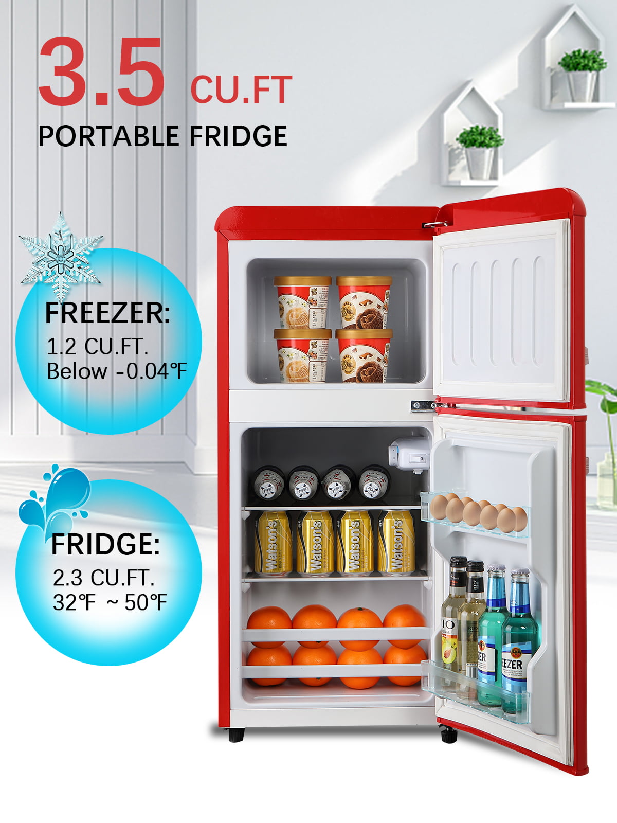 Krib Bling 3.5Cu.ft Compact Refrigerator with 7 Level Thermostat