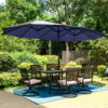 MF Studio 15ft Double-Sided Patio Umbrella with Base Extra Large Outdoor Market Umbrella, Navy Blue