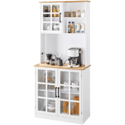 Topeakmart Kitchen Pantry with 3 Cabinets & 2 Open Shelves, White
