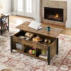 Alden Design 47.5" Lift Top Coffee Table with 3 Storage Compartments, Rustic Brown