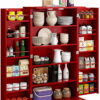 HOMEFORT 41" Kitchen Pantry, Farmhouse Pantry Cabinet, Storage Cabinet with Doors and Adjustable Shelves (Red)