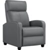 Easyfashion Faux Leather Push Back Theater Recliner, Gray
