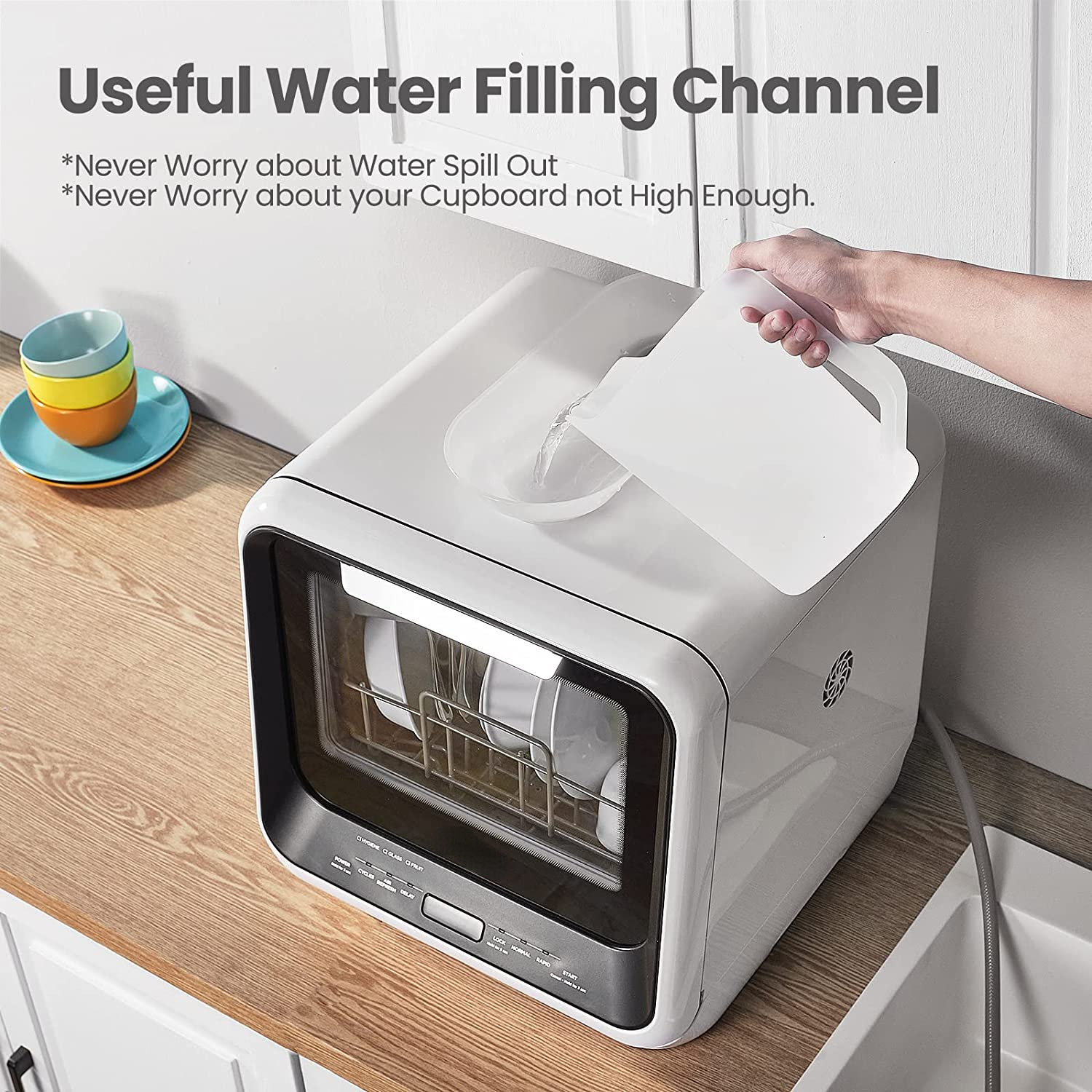 Comfee' Portable Dishwasher Countertop with 5L Built-In Water Tank, No Hookup Needed, 6 Programs, 360° Dual Spray, 192°F High-Temp& Air-Dry Function