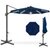 Best Choice Products 10ft 360-Degree Solar LED Cantilever Patio Umbrella, Outdoor Hanging Shade w/ Lights - Navy Blue
