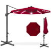 Best Choice Products 10ft 360-Degree Solar LED Cantilever Patio Umbrella, Outdoor Hanging Shade w/ Lights - Burgundy