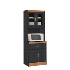 Hodedah Kitchen Cabinet with 1-Drawer, plus Space for Microwave in Black-Beech