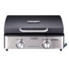 Monument Grills 55000 2-Burner Portable Table Top Propane Gas Griddle in Stainless Steel with Locking Lid