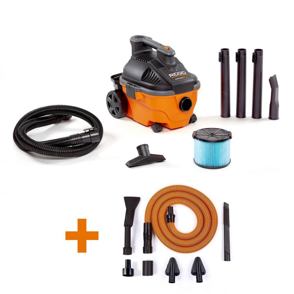 RIDGID WD4070C 4 Gallon 5.0 Peak HP Portable Wet/Dry Shop Vacuum with Fine  Dust Filter, Hose, Accessories and Premium Car Cleaning Kit