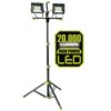 PowerSmith PWLD200T 20,000 Lumen Dual Head LED Work Light with Adjustable Metal Tripod and 9 ft. Power Cord