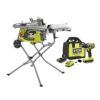 RYOBI RTS23-PBLDD01K 15 Amp 10 in Expanded Capacity Portable Table Saw w/ Rolling Stand & ONE+ 18V Brushless Drill/Driver w/Battery & Charger