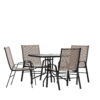 Flash Furniture Brazos Series 5-Piece Steel Glass Patio Table and Chair Set, Brown