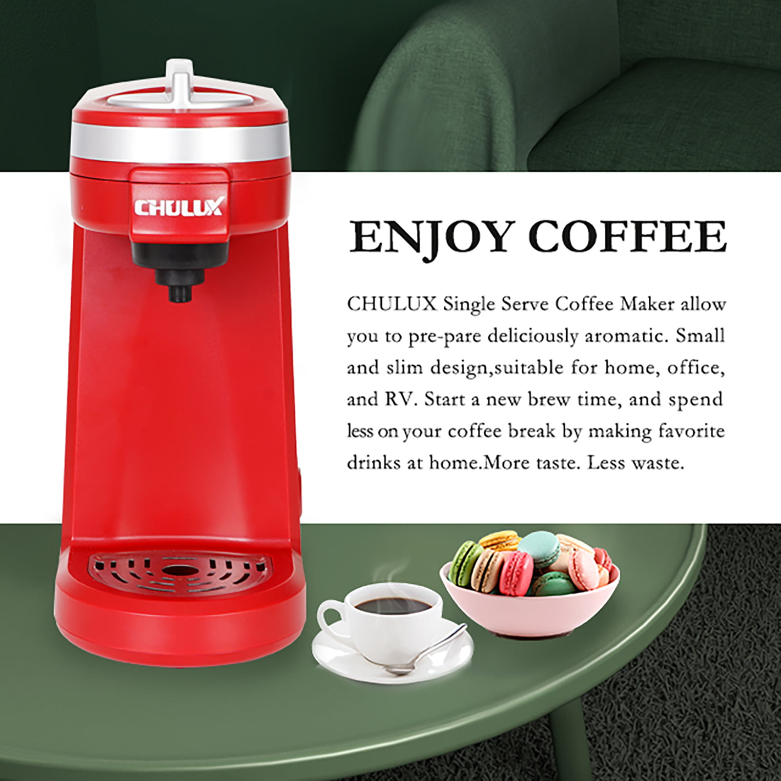 Chulux Coffee Maker, Single Serve Coffee Brewer, Personal Coffee Machine  For Single Cup Pod & Reusable Filter, 12oz Water Tank