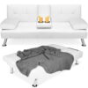 Best Choice Products Modern Faux Leather Convertible Futon Sofa w/ Removable Armrests, Metal Legs, 2 Cupholders - White