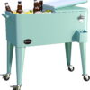 YITAHOME 80 Quart Rolling Cooler Cart with Bottle Opener Drainage, Portable Patio Cooler Rolling on Wheels, Outdoor Rolling Beverage Cart Drink Cooler for Patio Pool Deck Party Cookouts, Light Green