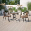 Flash Furniture 28'' Square Glass Metal Table with Dark Brown Rattan Edging and 2 Dark Brown Rattan Stack Chairs