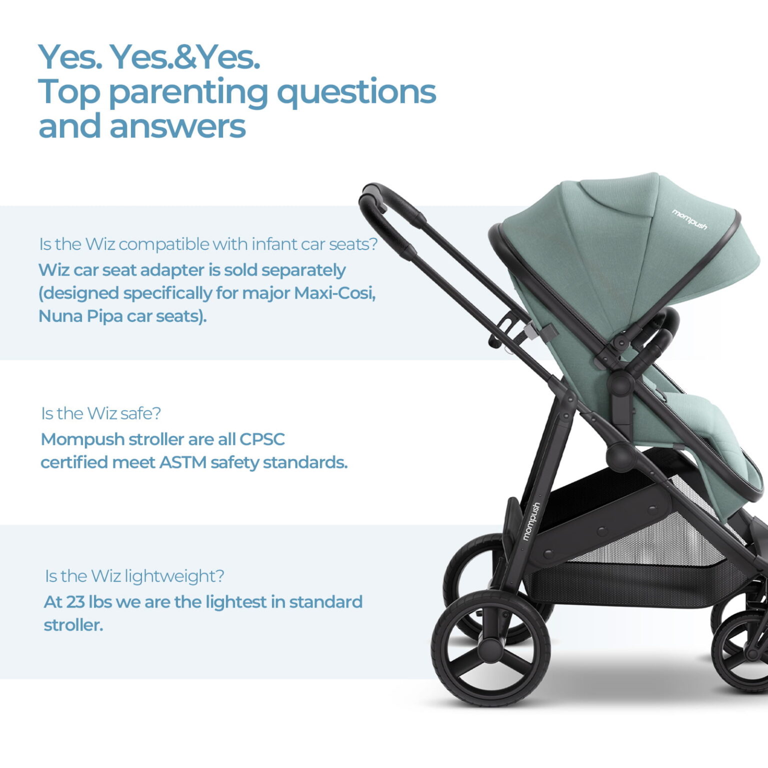 Mompush Wiz 2in1 Baby Stroller with Mode, Reversible Seat