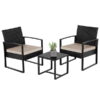 Easyfashion 3-Piece Bistro Set with Rattan Chairs for Outdoor, Beige Cushions