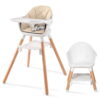 Beberoad Love Baby High Chair, 4 in 1 Wooden Highchair Convertible High Chair Booster Toddler Chair with Double Removable Tray, 5-Point Harness & PU Cushion for Babies Infants Toddlers White
