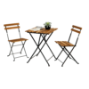 GIVIMO Bistro Set Solid Teak Wood Folding Table And Chair Set Power Coating Frame Patio Set With Waterproof Navy Cushion