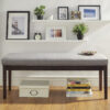 Chelsea Lane Espresso Wood Linen Upholstered Bench, Light Gray
