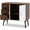 Leena Mid-Century Modern Two-Tone White and Walnut Brown Finished Wood 3-Drawer Sideboard Buffet