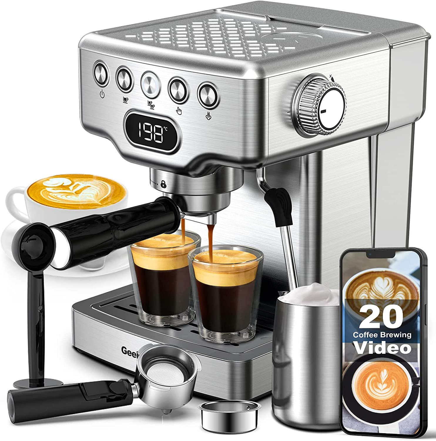  Espresso Machine 20 Bar with Milk Frother Steam Wand