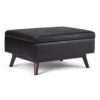 Simpli Home Owen 34 inch Wide Mid Century Modern Rectangle Coffee Table Storage Ottoman-Color:Distressed Black,Fabric:Faux Air Leather